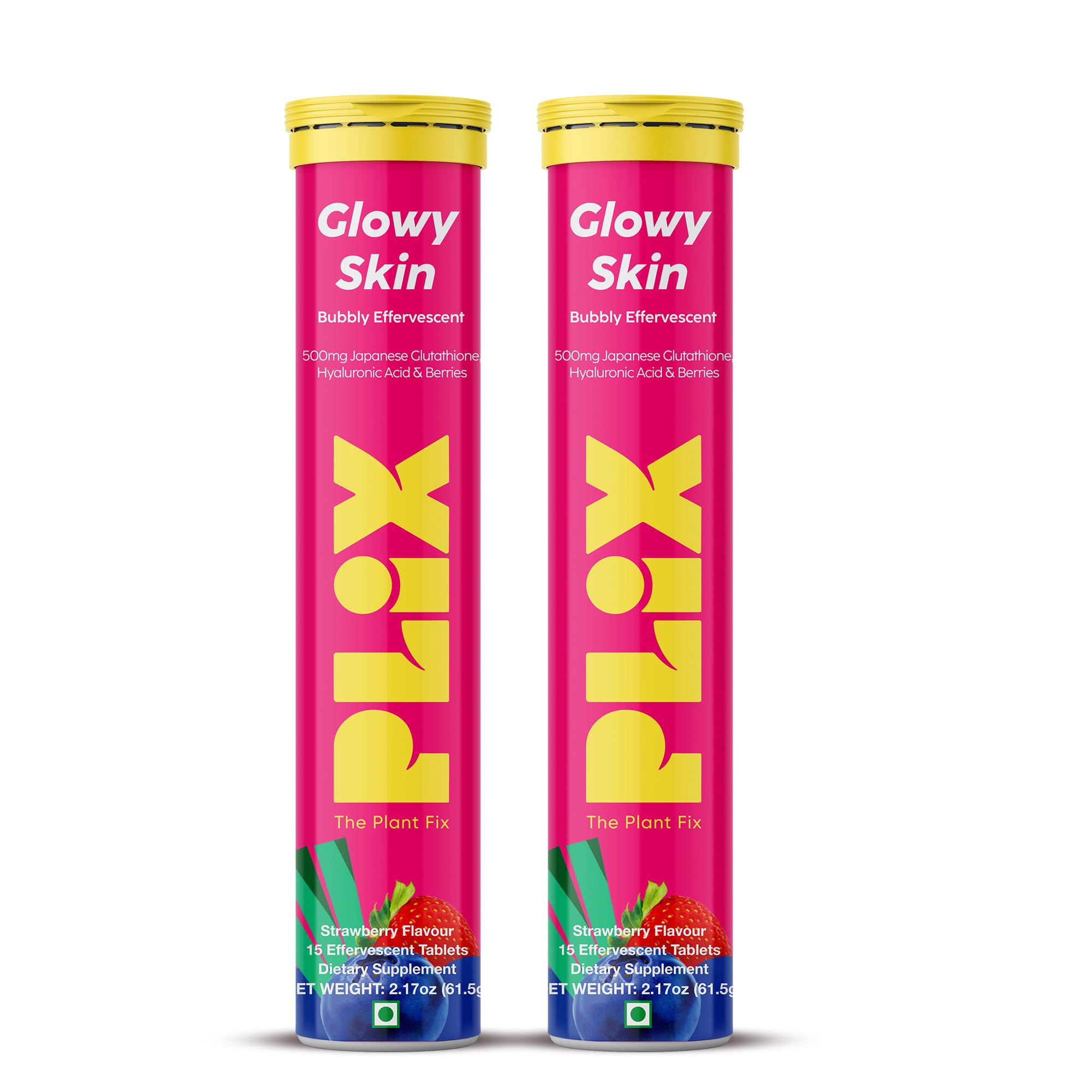PLIX Glutathione Supplement 500mg Effervescent Tablets with Vitamin C, E and Hyaluronic Acid | Clear Skin with Reduced Dark Spots