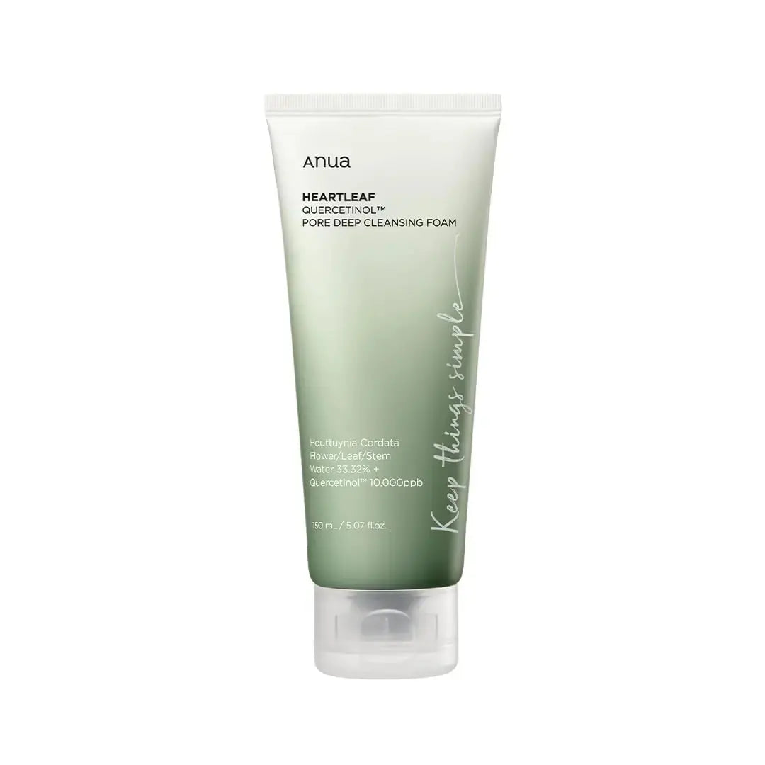 Anua Heartleaf Quercetinol Pore Deep Cleansing Foam, a natural skin care product available online in Bangladesh. This cleanser features Houttuynia Cordata extract and Quercetin for deep pore cleansing and skin brightening. Buy best skin care products, affordable moisturizers, and organic beauty products online in Bangladesh at