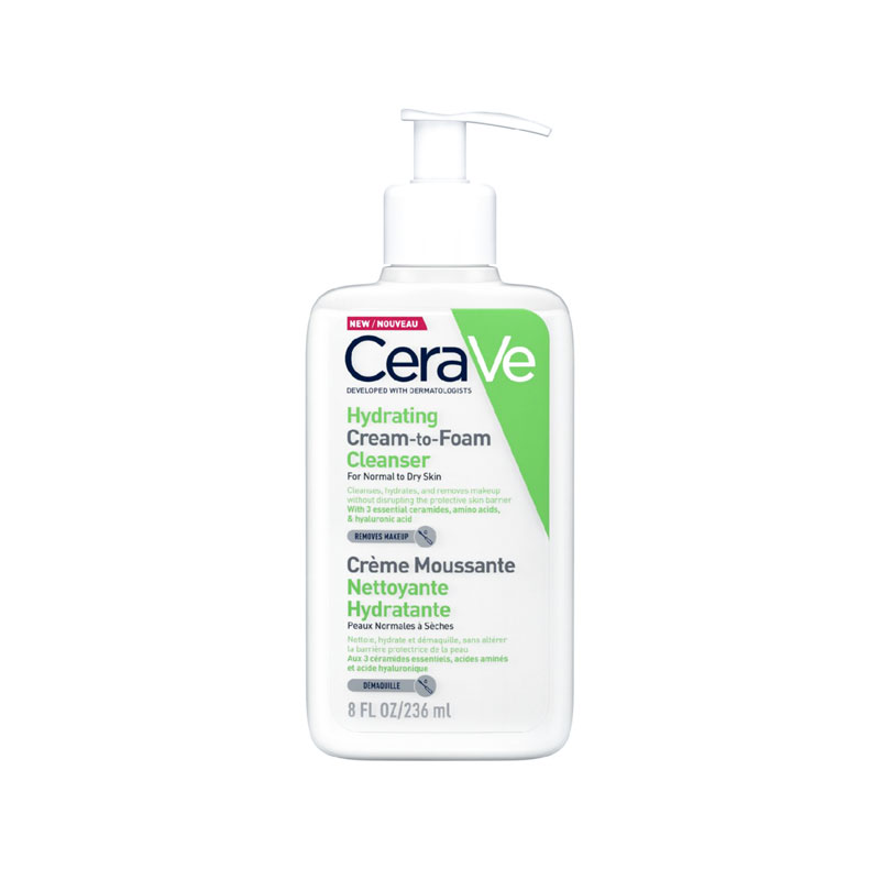 CeraVe Hydrating Cream-to-Foam Cleanser, a natural skin care product for normal to dry skin, available online in Bangladesh.
