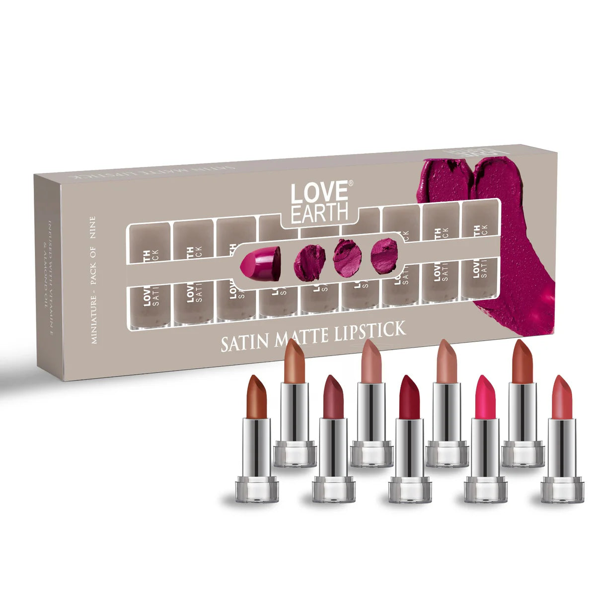 Love Earth Satin Matte Lipstick Pack Of 9 - 18G Pixie La Bella
