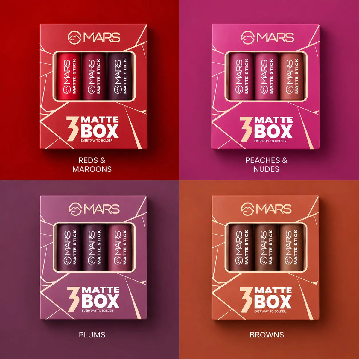 MARS Set of 3 Matte Lipsticks Box Pixie La Bella