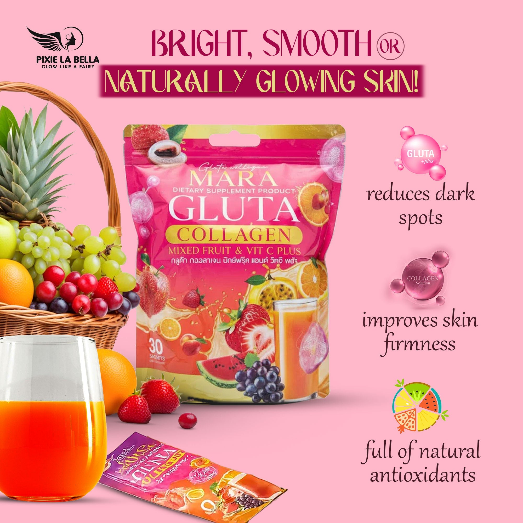MARA COLLAGEN GLUTA MIXED FRUIT & Vit c plus supplement Pixie La Bella