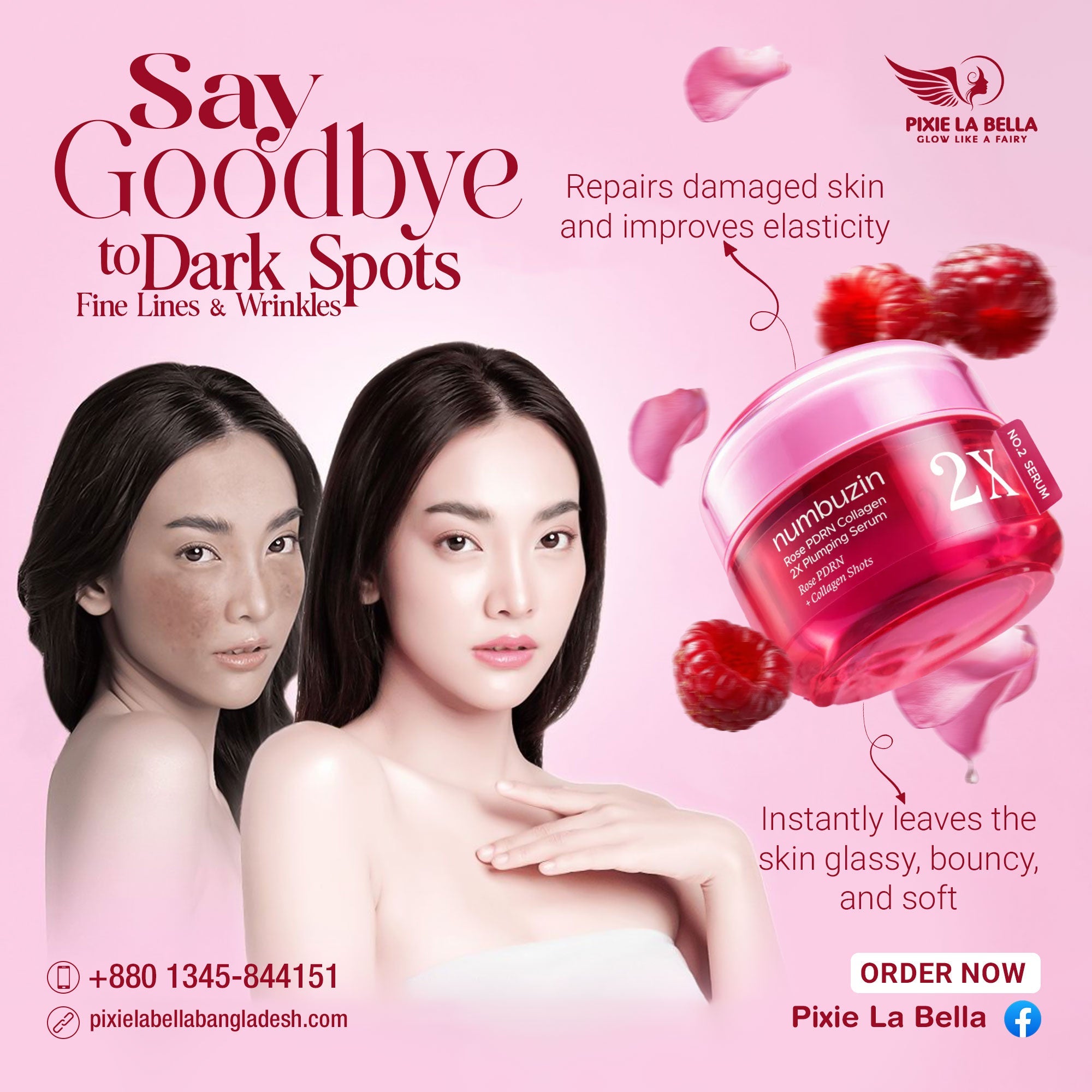 New NUMBUZIN No. 2 Rose PDRN Collagen 2X Plumping Serum 30ml Pixie La Bella