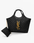 Black diamond quilted tote bag with matching pouch