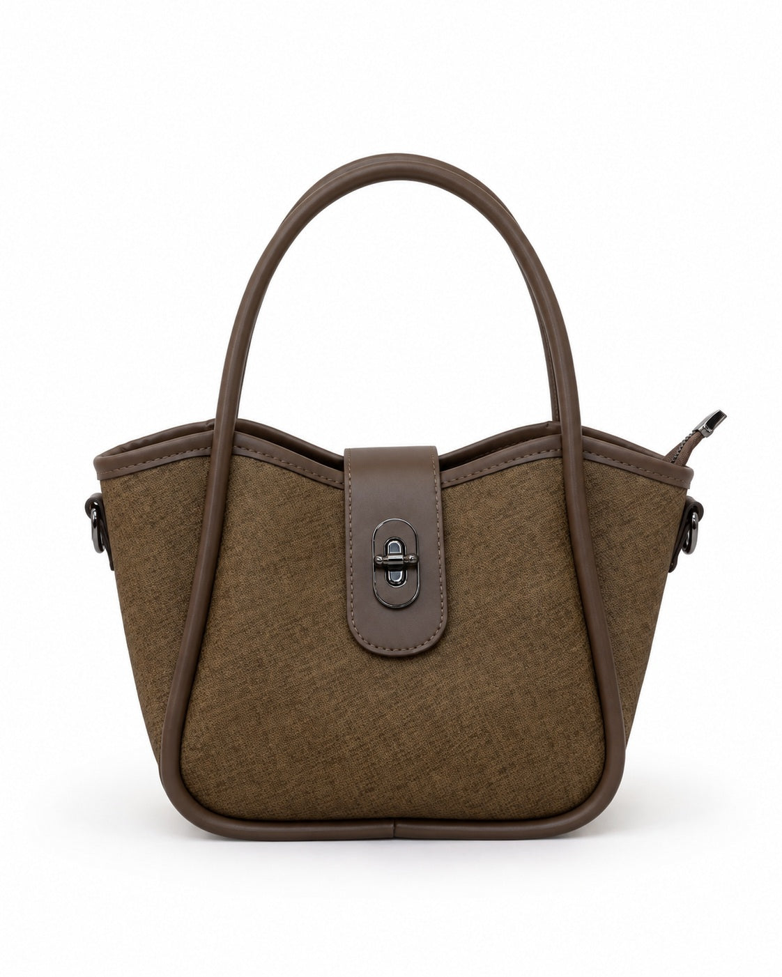Brown Canvas Top-Handle Shoulder Bag