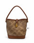 Brown monogram bucket shoulder handbag with gold clasp