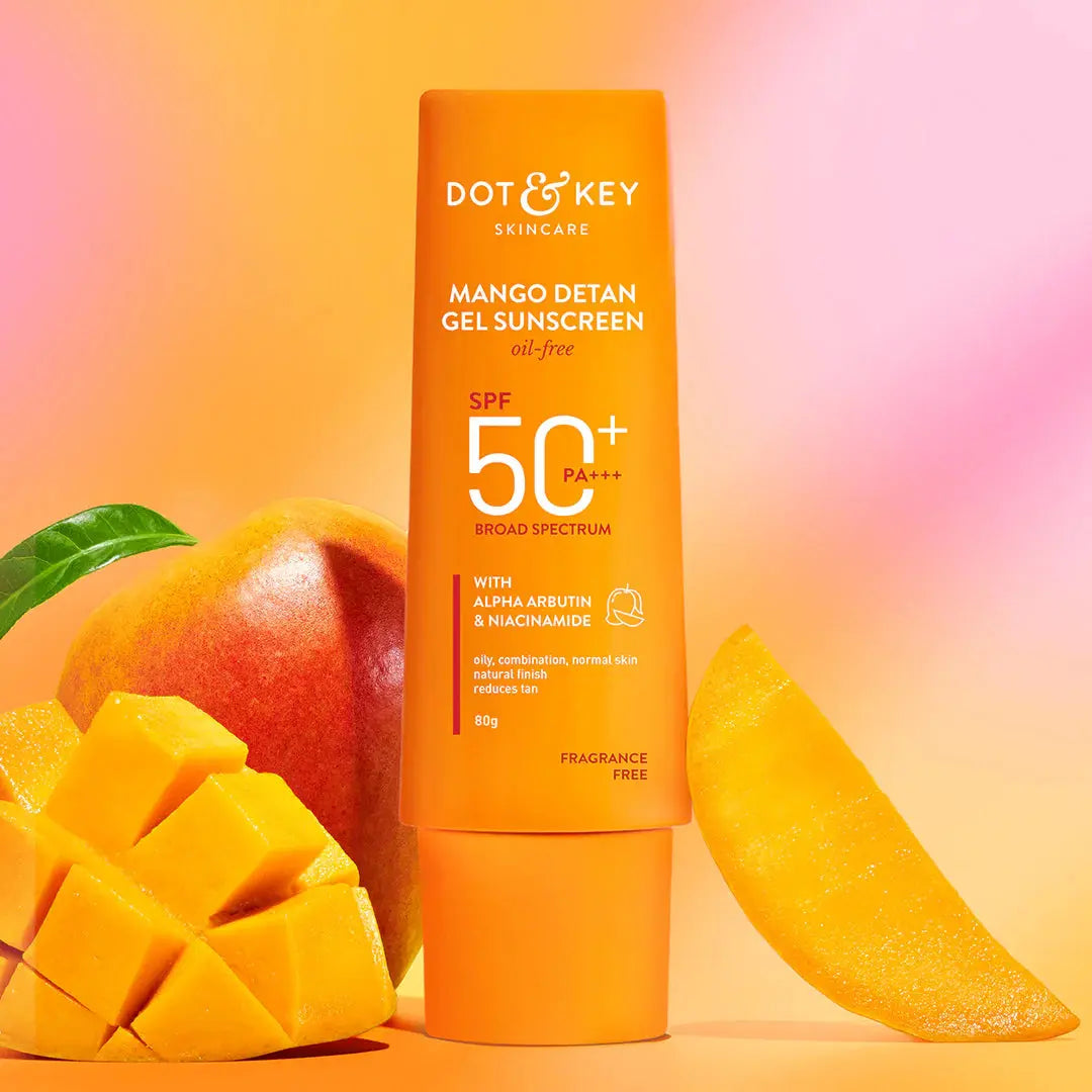 Pixie Sunscreen Dot & Key Mango + Detan Gel Sunscreen (Oil Free), SPF 50+ PA+++ 80g