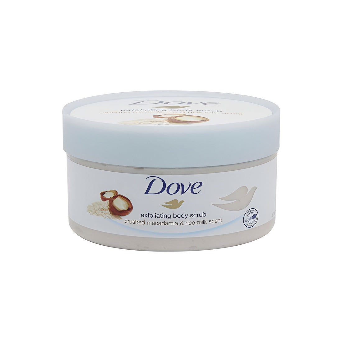 Dove Exfoliating Body Scrub with crushed macadamia and rice milk scent. Buy best skin care products online in Bangladesh at [Your Shop Name]. Natural skin care, skin moisturizer, skin brightening cream, organic &amp; herbal options available. 