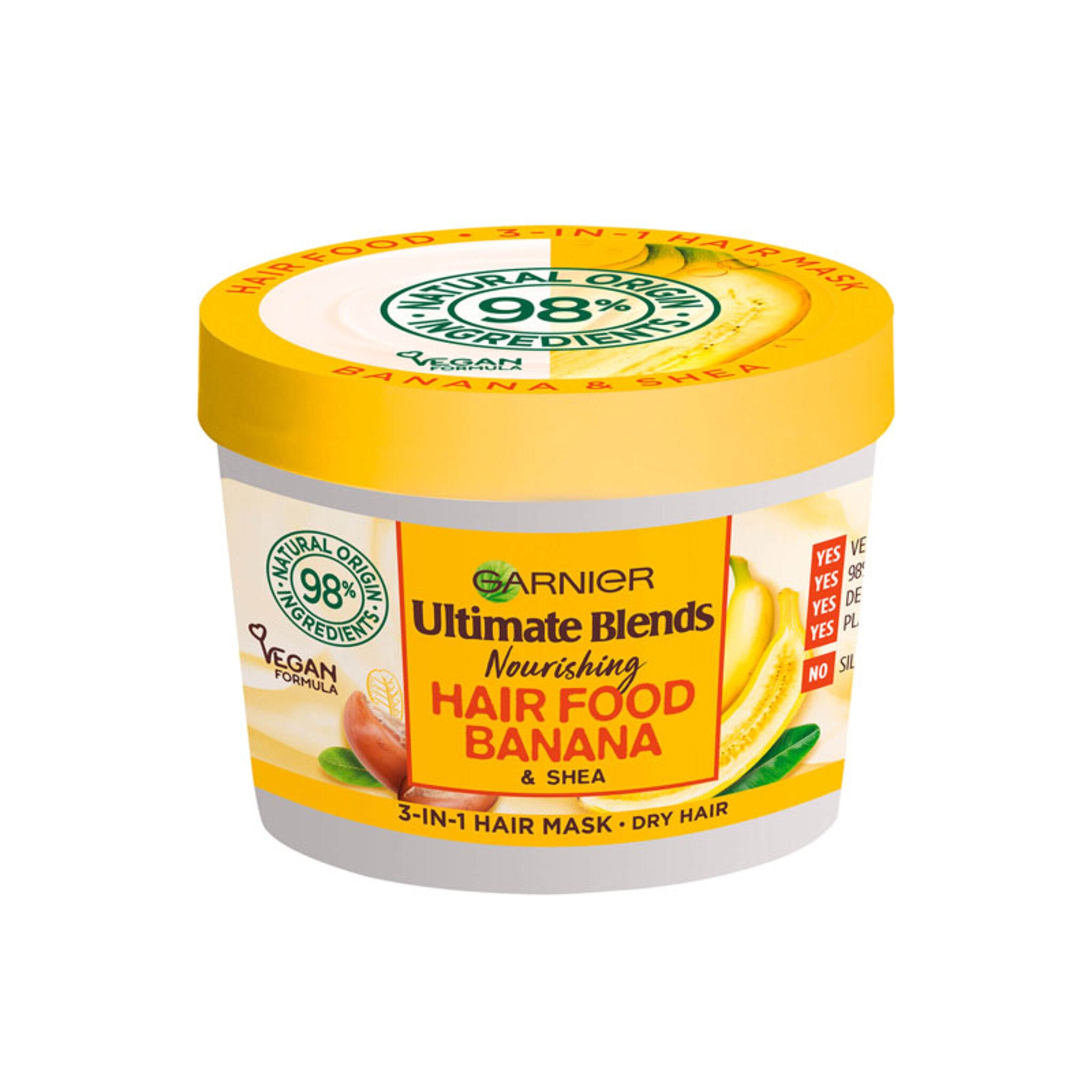 Nourish your hair with Garnier Ultimate Blends Hair Food Banana 3-in-1 Mask. While not a skin care product, it&