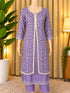Lavender Floral Embroidered Half Silk Layered Kurti Set