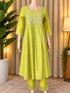 Lime Yellow Embroidered Mixed Cotton Anarkali Kurti Set