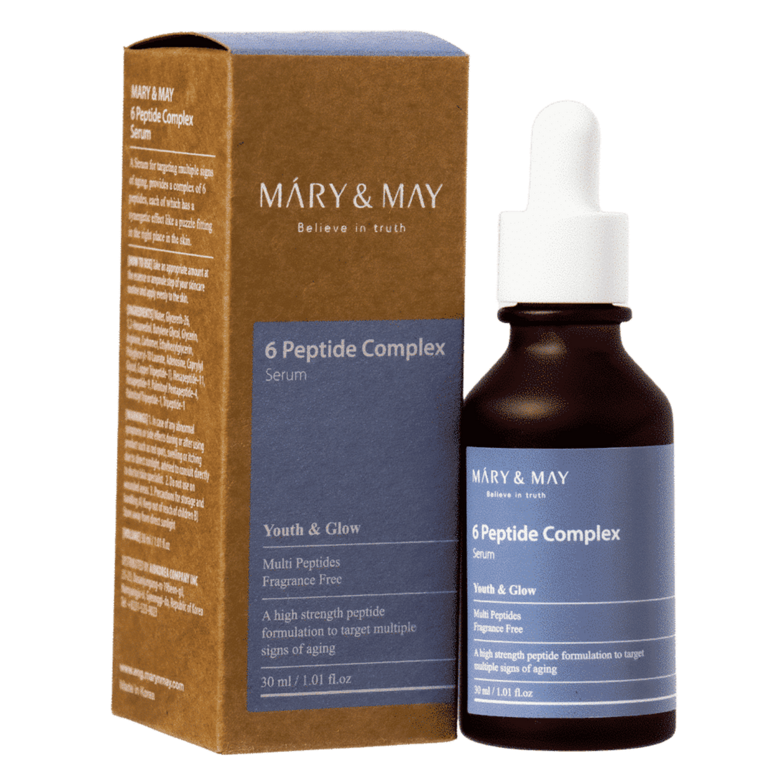 Mary&amp;May 6 Peptide Complex Serum: Reduce wrinkles and improve skin elasticity. Shop best online skincare stores for organic beauty products for skin. Buy anti-aging cream product and more today! 