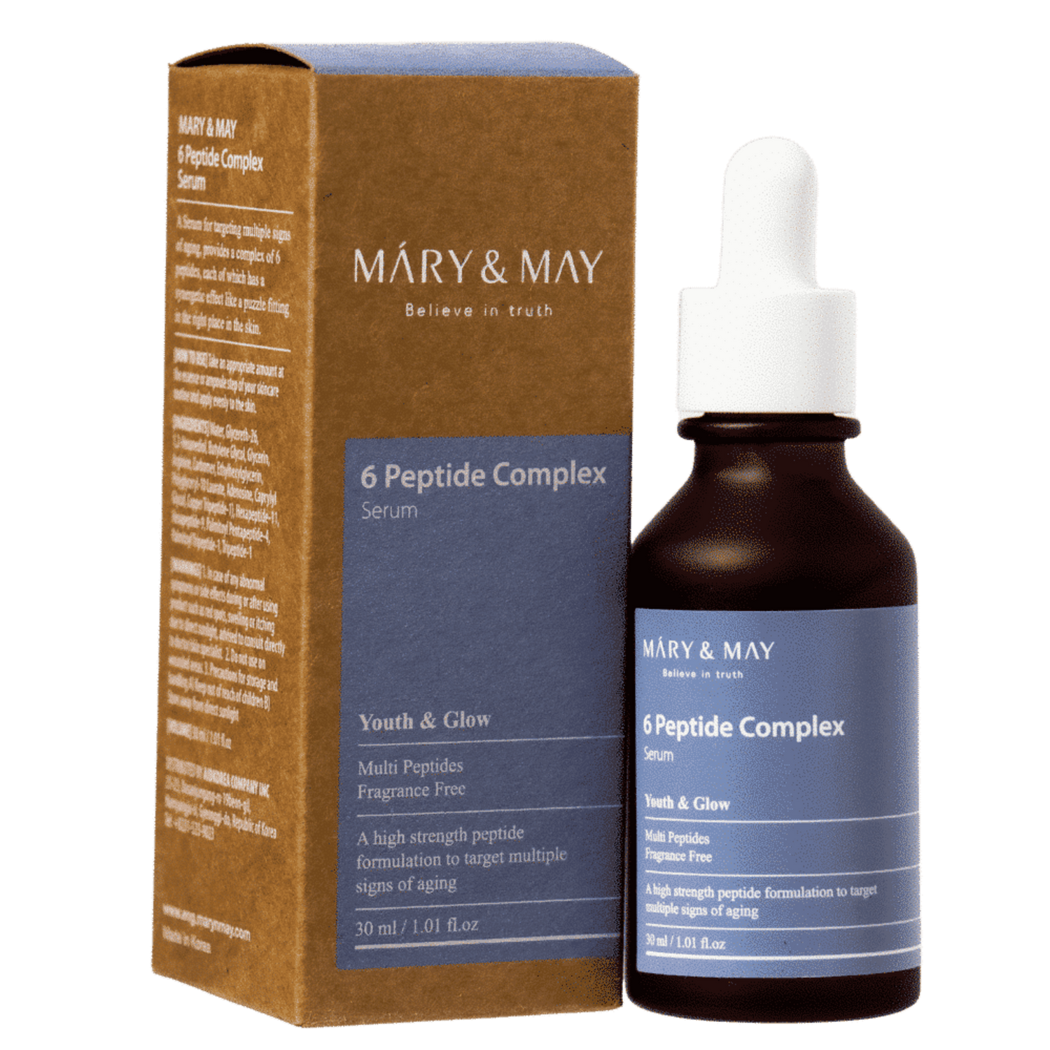 Mary&amp;May 6 Peptide Complex Serum: Reduce wrinkles and improve skin elasticity. Shop best online skincare stores for organic beauty products for skin. Buy anti-aging cream product and more today! 