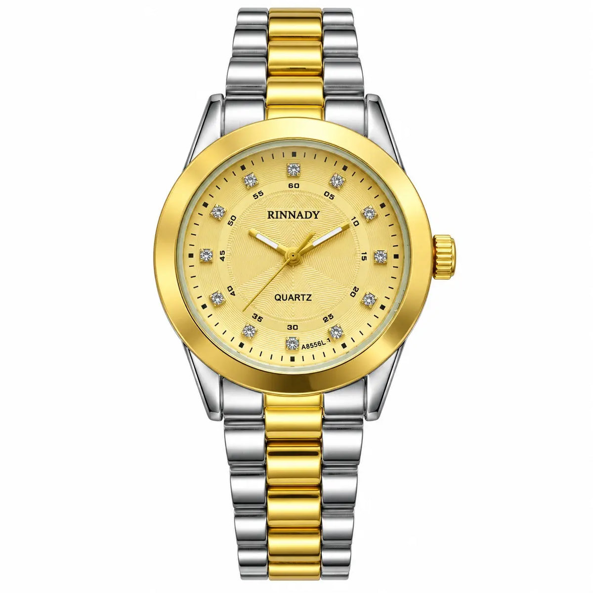 RINNADY Two-Tone Crystal Dial Bracelet Watch