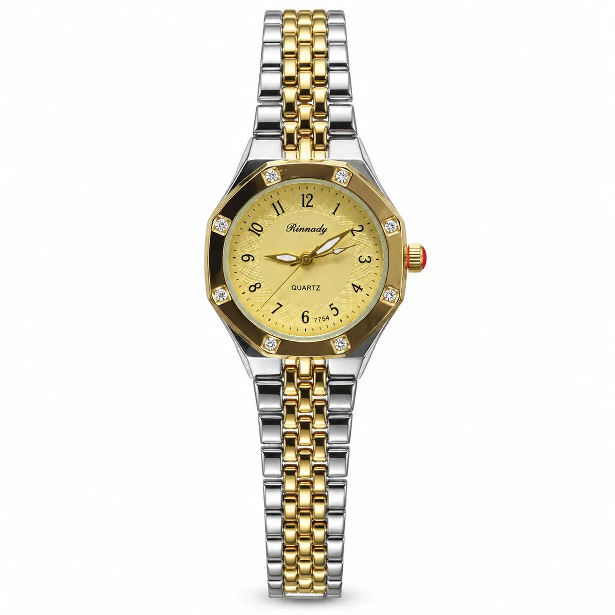 Rinnady 7754 Crystal Bezel Two-Tone Bracelet Watch