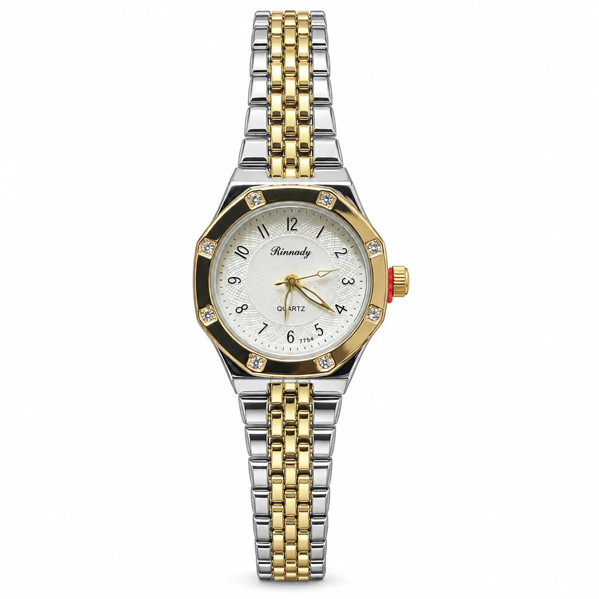 Rinnady 7754 Crystal Bezel Two-Tone Bracelet Watch